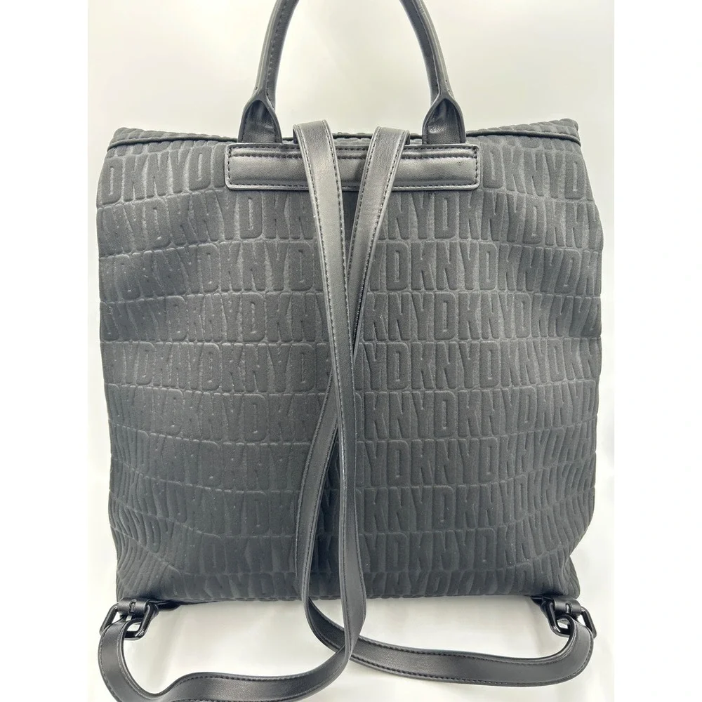 DKNY‎ Bryant Black Embossed Logo Foldover Backpack Handbag R13A3P11